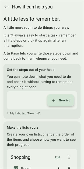 “How it can help you” screen: “A little less to remember.”