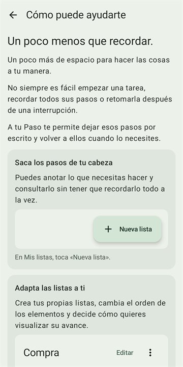 Pantalla «Cómo puede ayudarte»: «Un poco menos que recordar.»